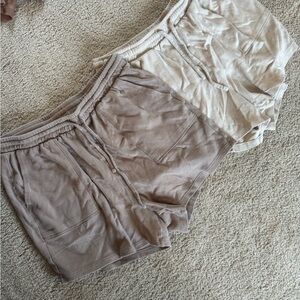Women's Drawstring Shorts - Taupe and Cream